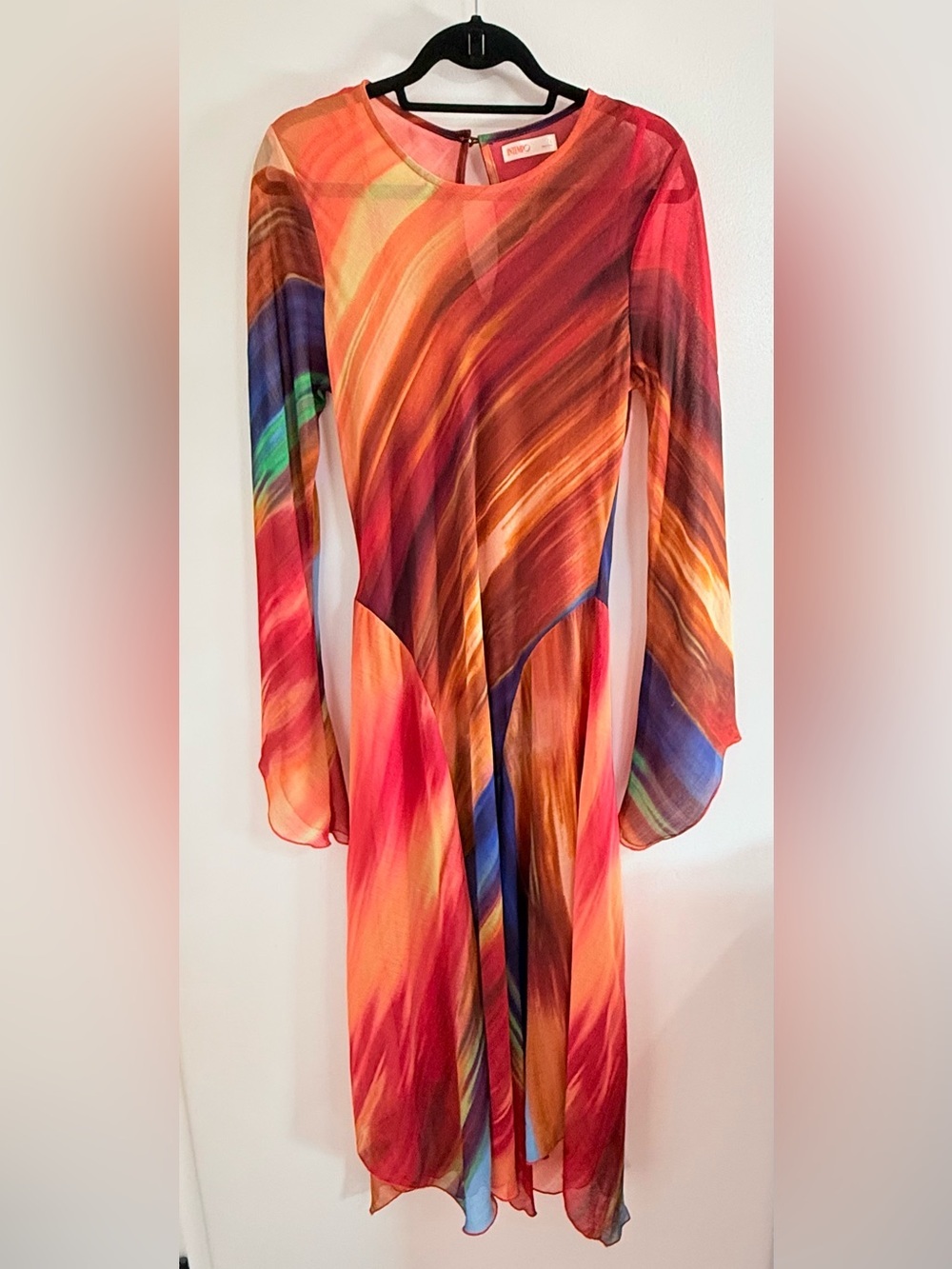 Abstract Flame-Print Long Sleeve Midi Dress by Roksanda - Picture 2 of 7